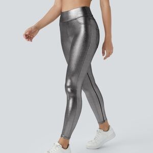 Fauz Leather High Waisted Back Side Pocket Legging Size XS Softlyzero Stretch